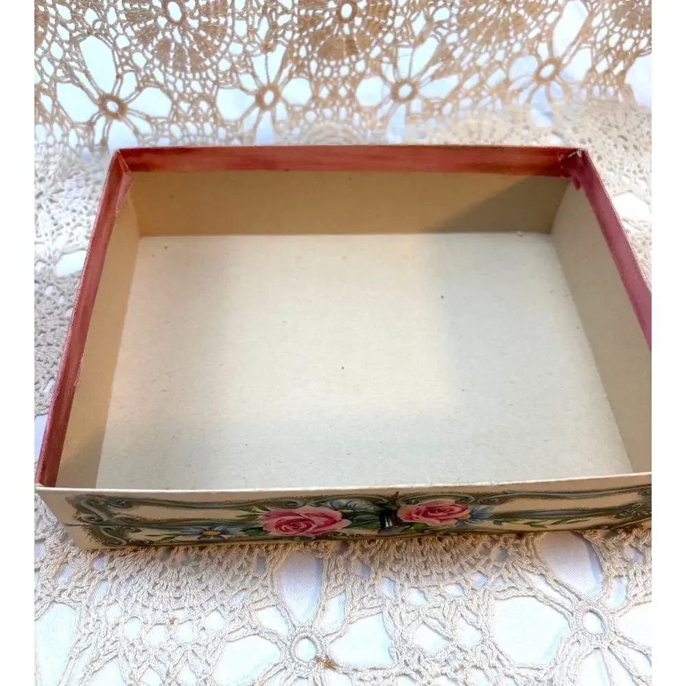 Antique Chocolate Candy Box With Roses Pink Blue Cardboard French Style Gift Box